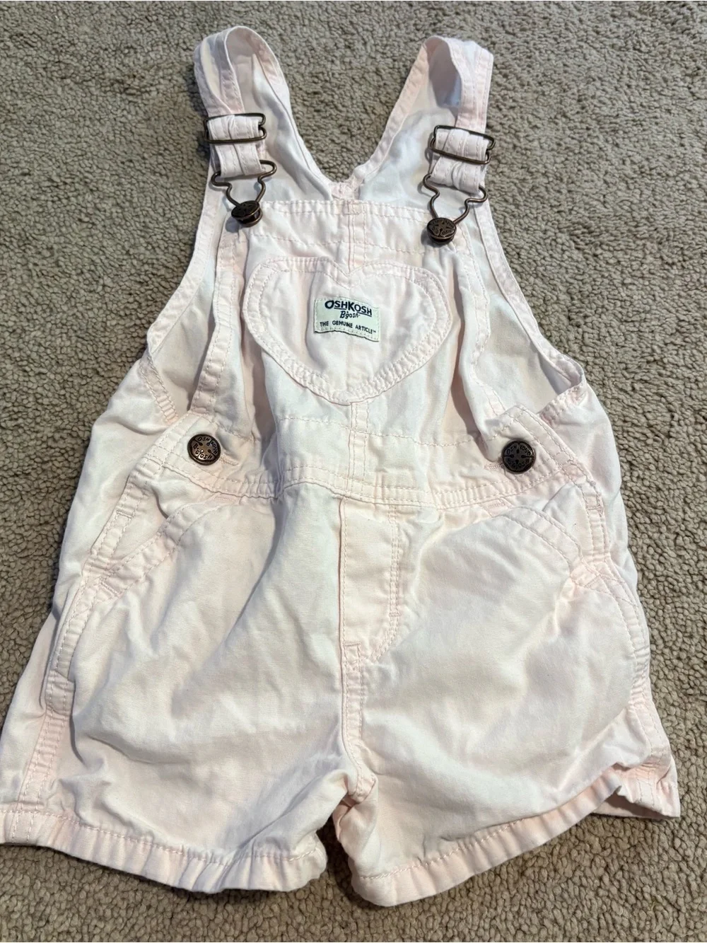OshKosh B'gosh Light Pink Heart Button Short Overalls Size 2T